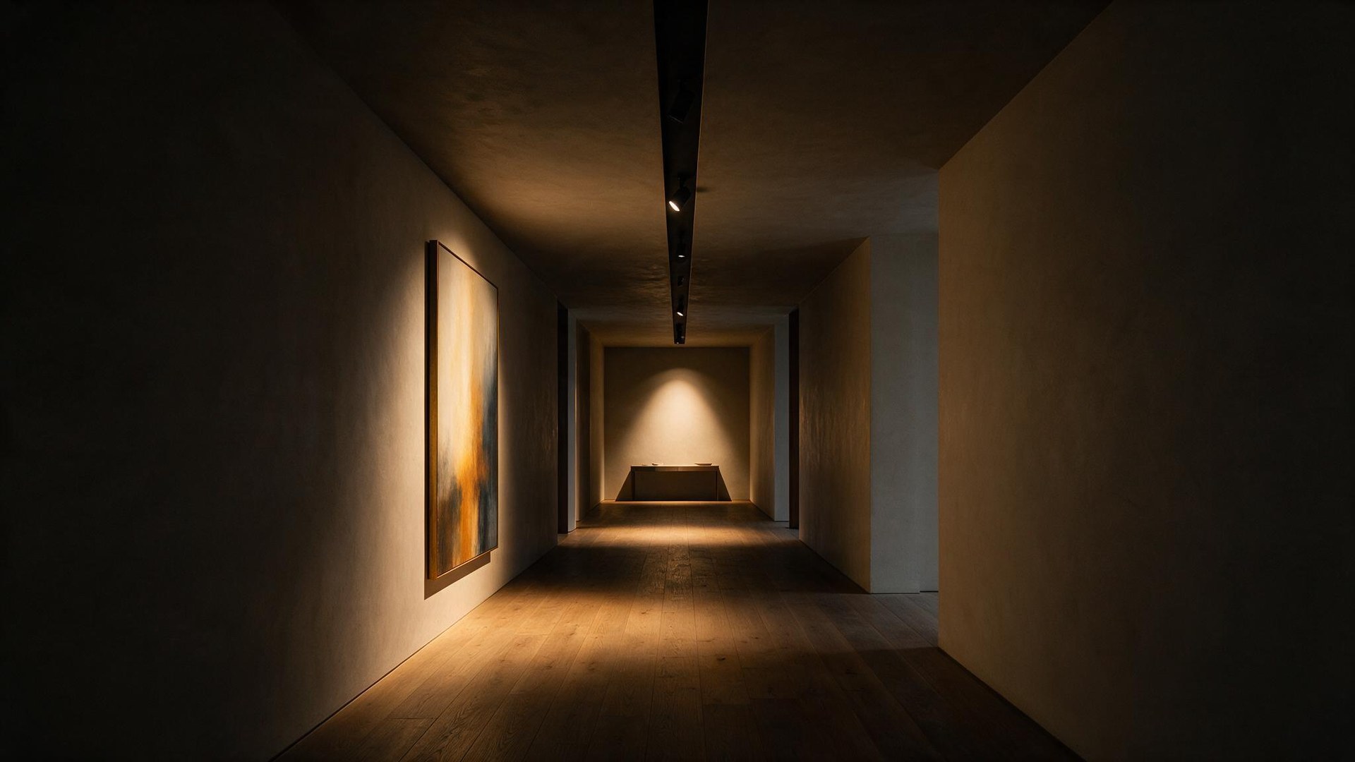 AXIS correndo pelo forro de um corredor, iluminando quadro e console